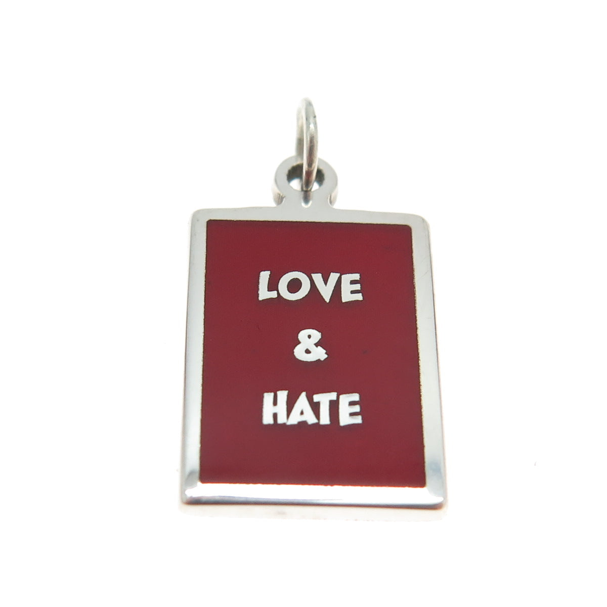 925 Sterling Silver Red Enamel "Love & Hate" Minimalist Charm Pendant