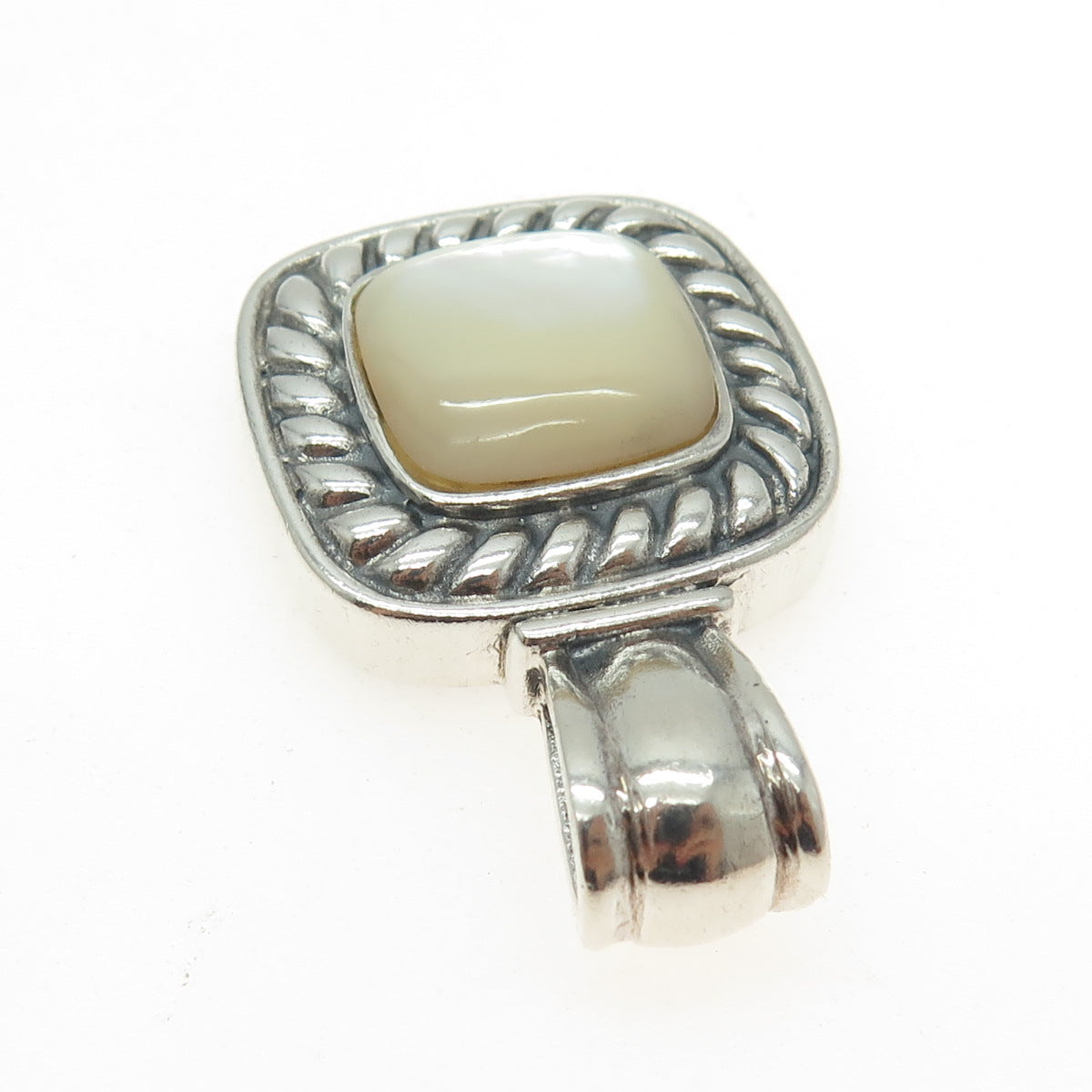 925 Sterling Silver Vintage Real Mother-of-Pearl Twisted Pendant