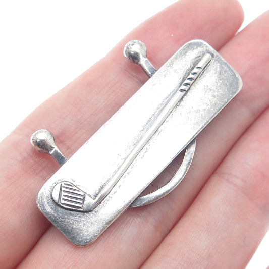925 Sterling Silver Vintage KLE Handmade Golf Club Oxidized Pin Brooch