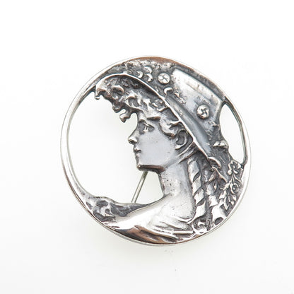 LISA LEE 925 Sterling Silver Vintage Lady Cameo Oxidized Pin Brooch / Pendant