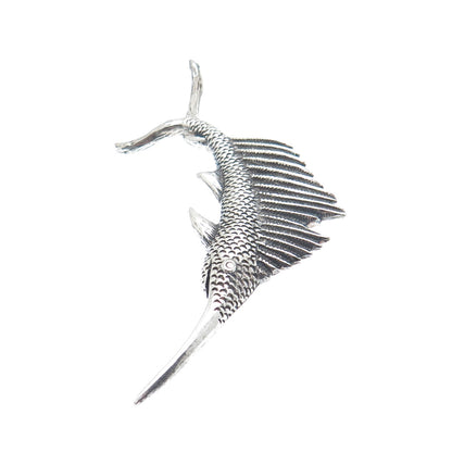 925 Sterling Silver Vintage Swordfish Oxidized Pin Brooch