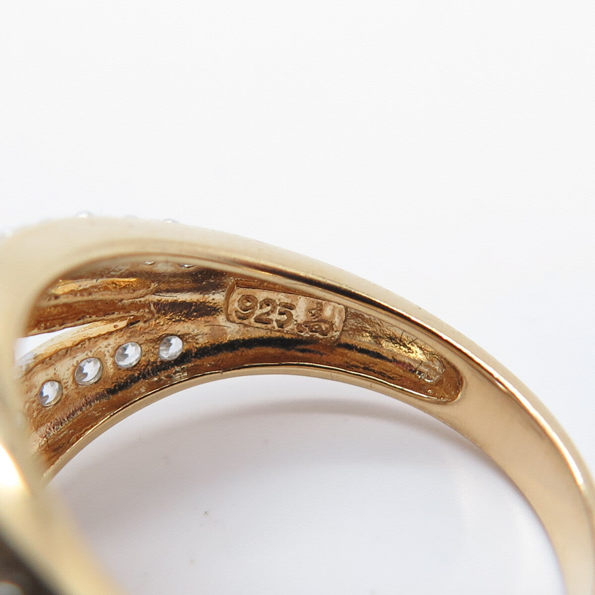 925 Sterling Silver Gold Plated C Z Wide Ring Size 6