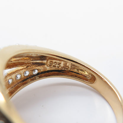 925 Sterling Silver Gold Plated C Z Wide Ring Size 6