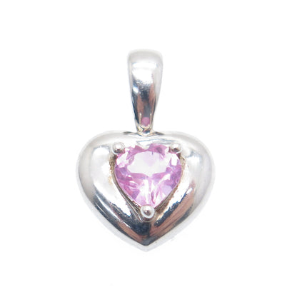 925 Sterling Silver Real Pink Topaz Heart Minimalist Pendant