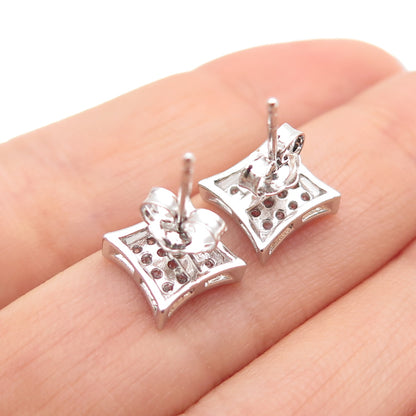 925 Sterling Silver Round-Cut C Z Princess Square Stud Earrings