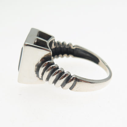 925 Sterling Silver Vintage Real Asscher-Cut Smoky Quartz Oxidized Ring Size 8.5