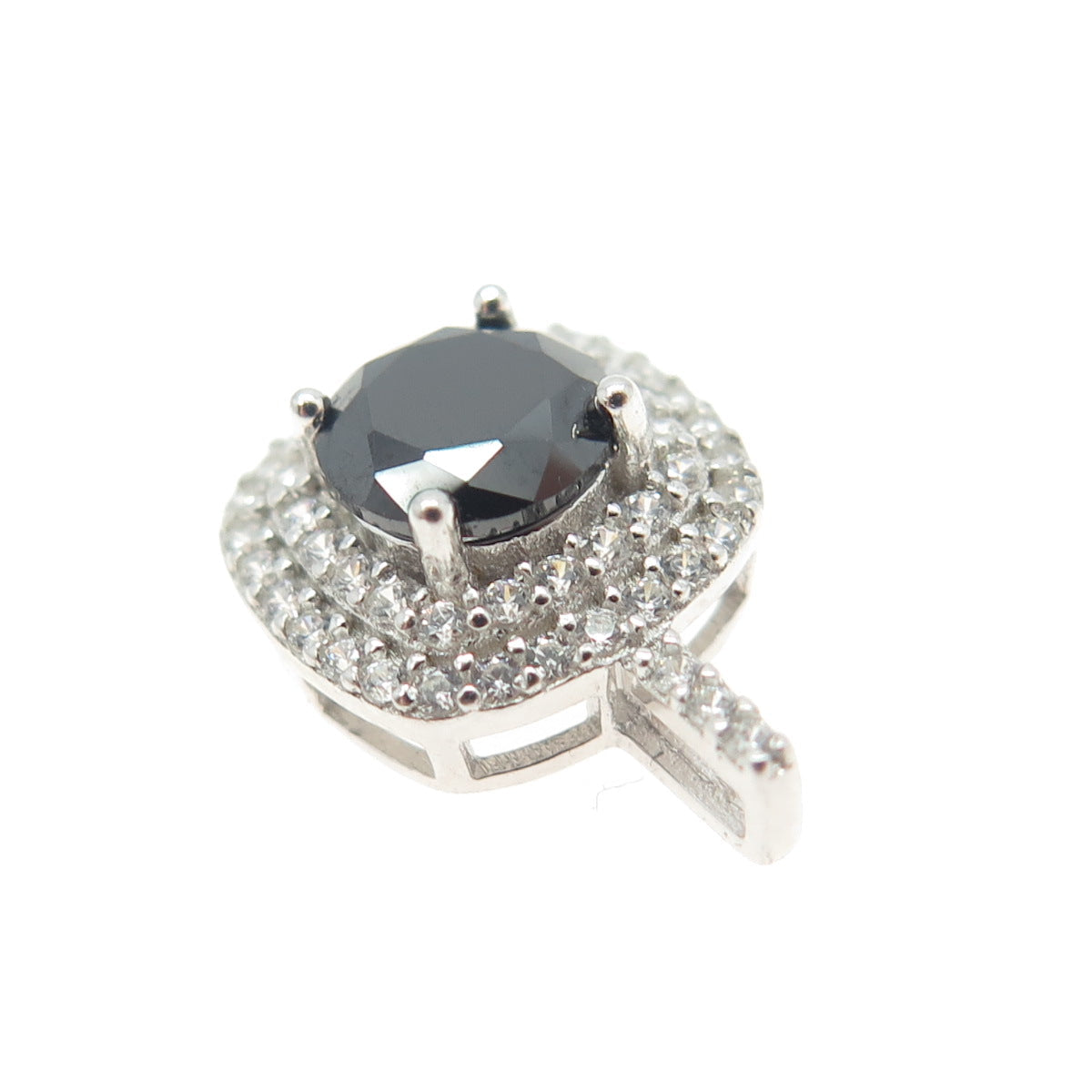 HAN925 Sterling Silver Real Black Spinel Gemstone & C Z Pendant