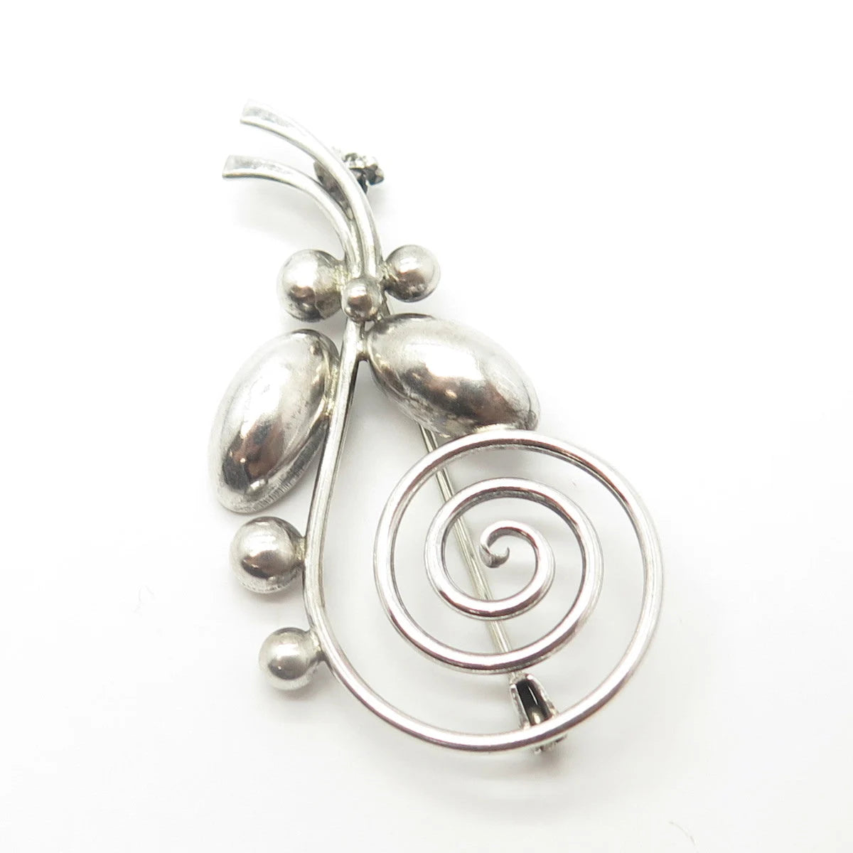 925 Sterling Silver Antique Art Deco Hermann Siersbol Spiral Floral Brooch