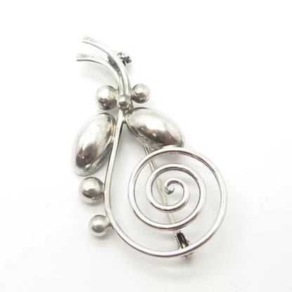 925 Sterling Silver Antique Art Deco Hermann Siersbol Spiral Floral Brooch