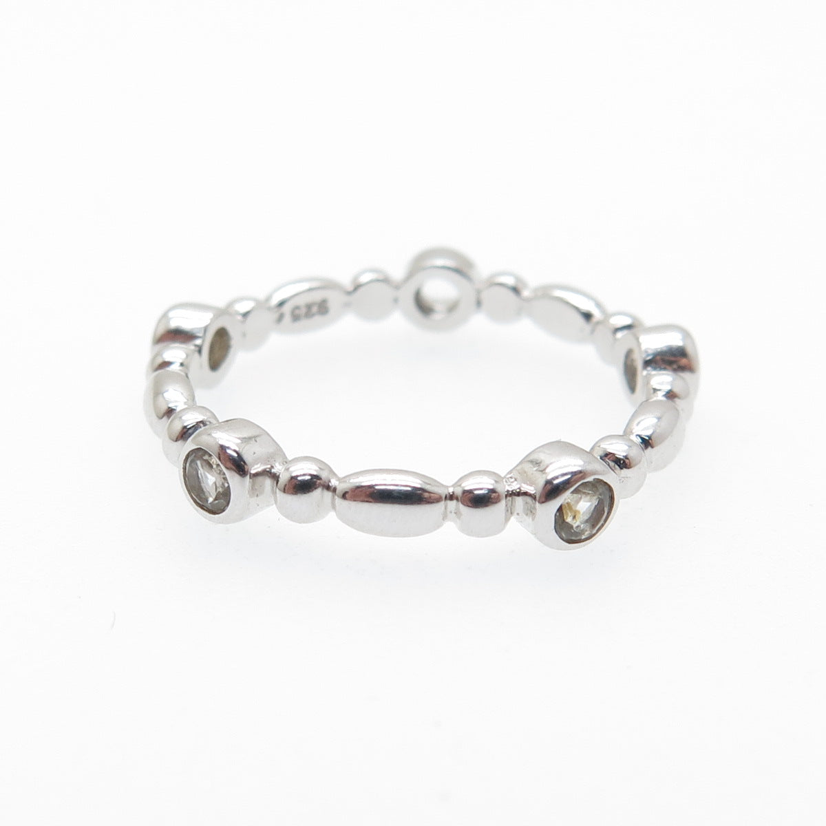 925 Sterling Silver Real Round-Cut White Topaz Bubble Band Ring Size 7