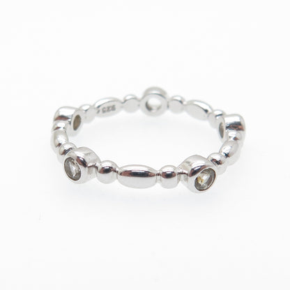 925 Sterling Silver Real Round-Cut White Topaz Bubble Band Ring Size 7