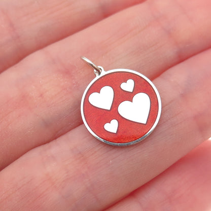 925 Sterling Silver Red Enamel Family Heart Charm Pendant