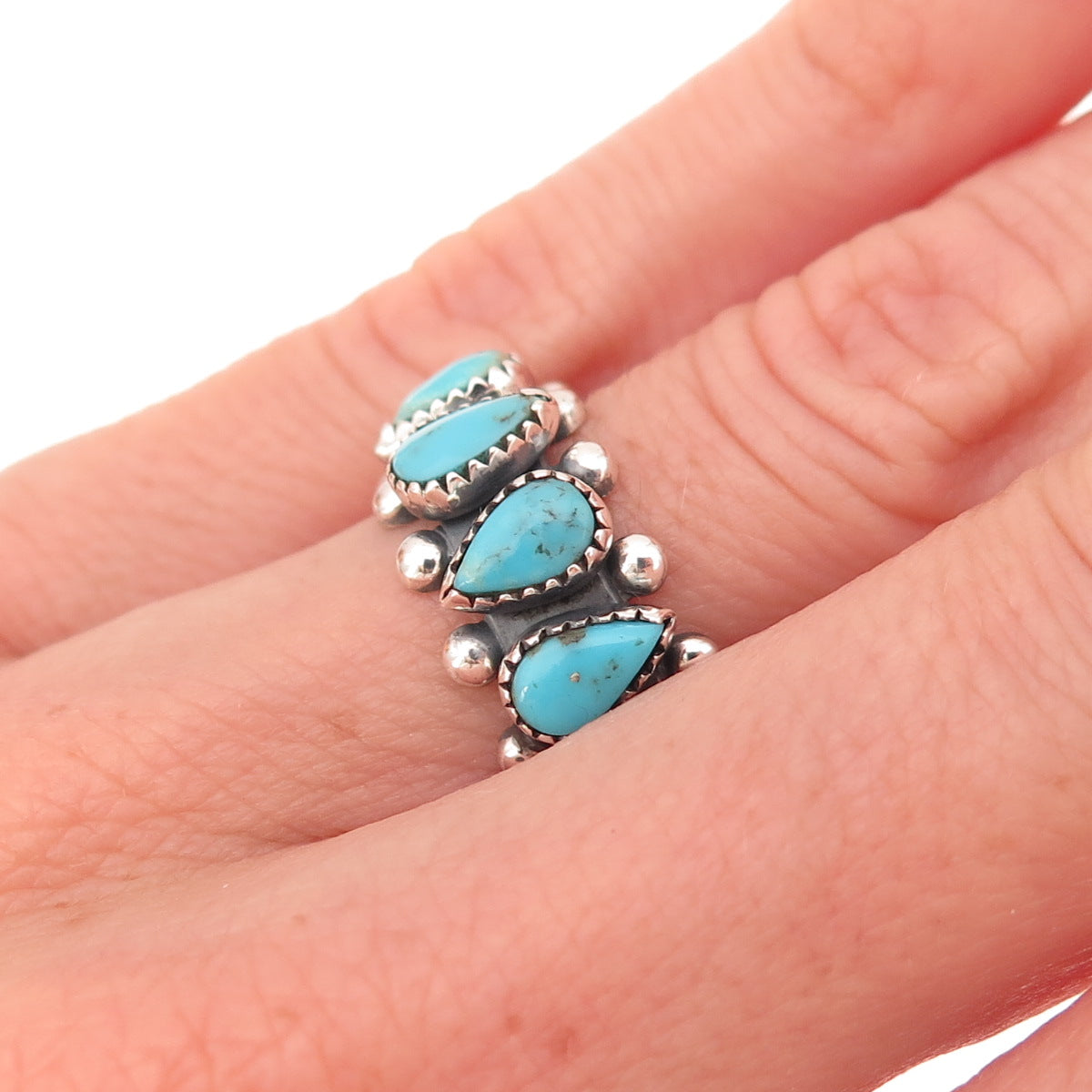 Old Pawn Sterling Silver Vintage Southwestern Turquoise Tribal Ring Size 4.75