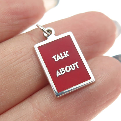 925 Sterling Silver Red Enamel "Talk About" Minimalist Charm Pendant