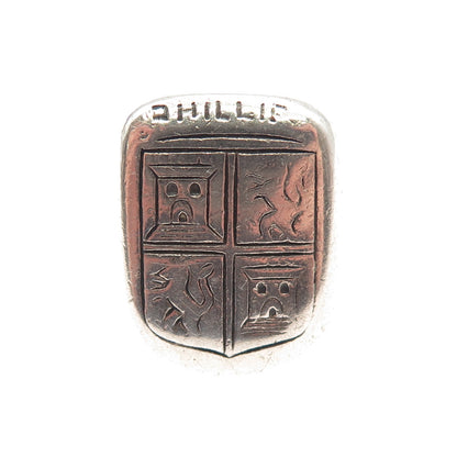 925 Sterling Silver Antique Phillip Royal Coat of Arms Signet Ring Size 8.75