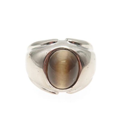 VARGAS 925 Sterling Silver Antique Art Deco Real Tiger Eye Ring Size 6