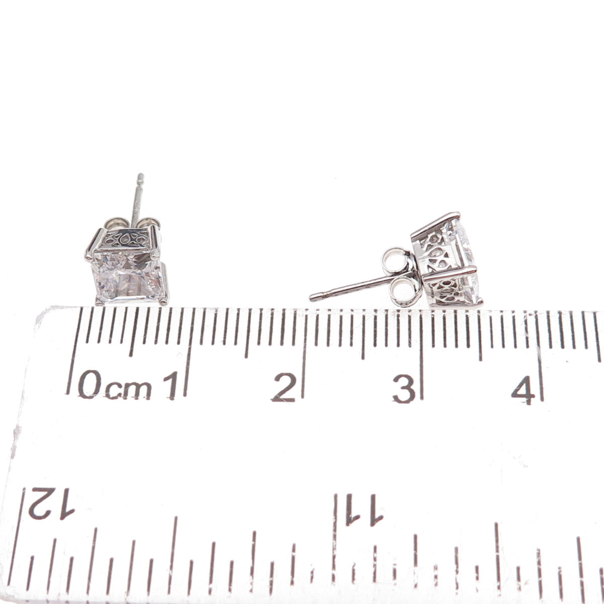 925 Sterling Silver Princess-Cut C Z Stud Earrings