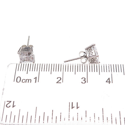 925 Sterling Silver Princess-Cut C Z Stud Earrings