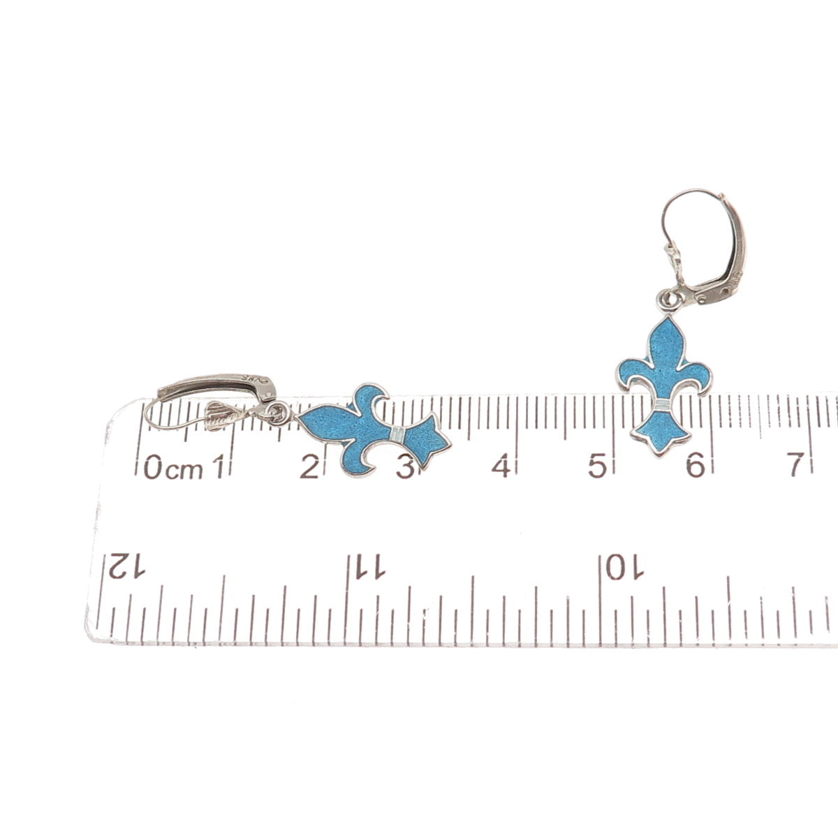 Breadner Co. 925 Sterling Silver Vintage Enamel Fleur de Lis Dangle Earrings