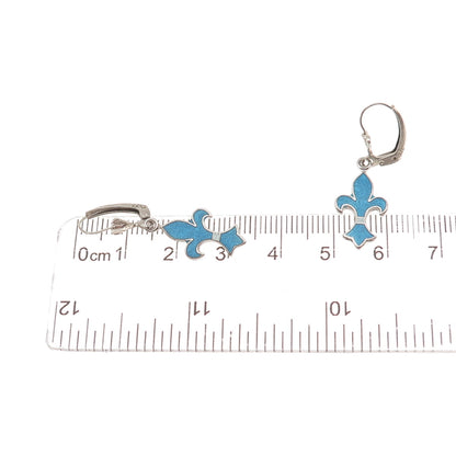 Breadner Co. 925 Sterling Silver Vintage Enamel Fleur de Lis Dangle Earrings