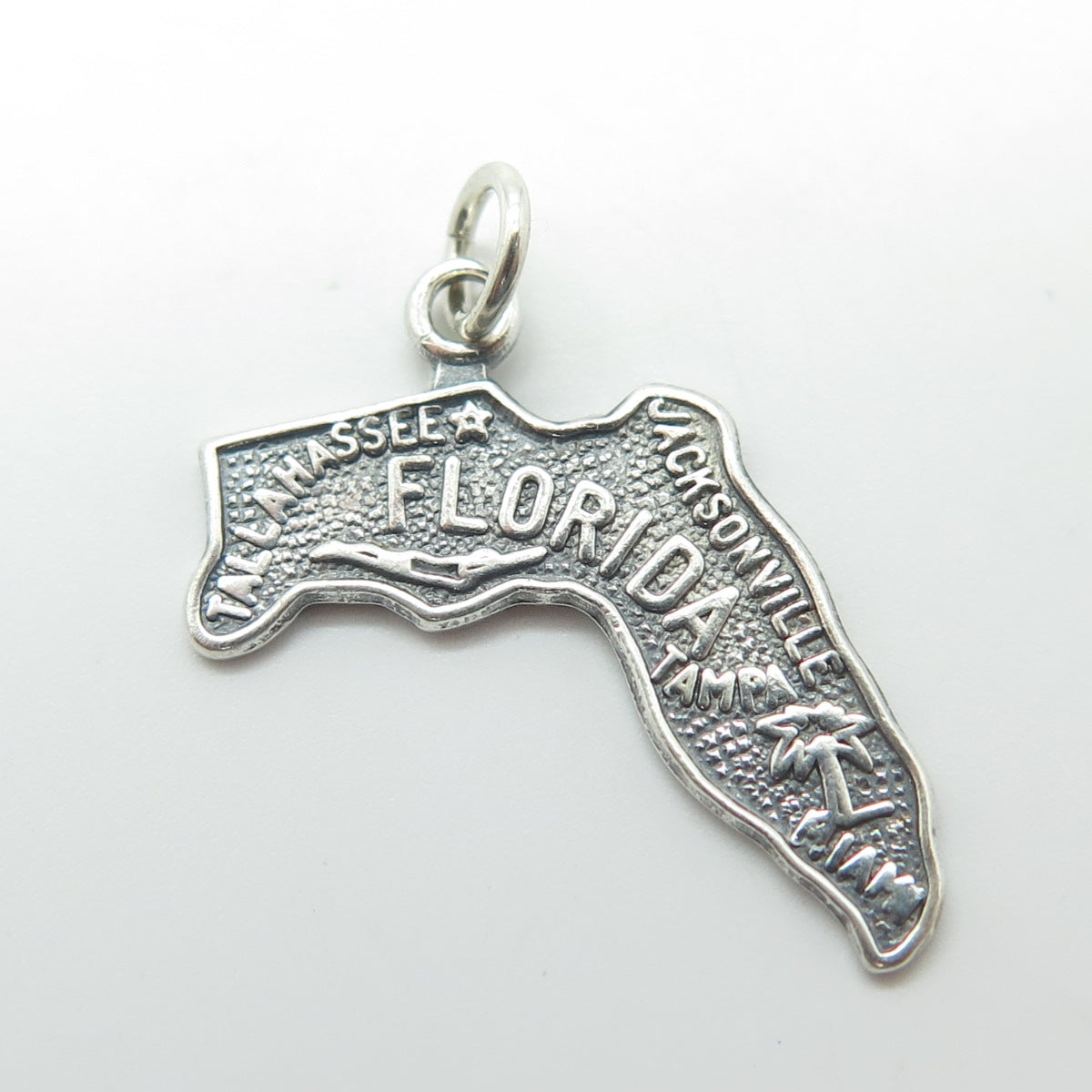 925 Sterling Silver Vintage Florida State Map Charm Pendant