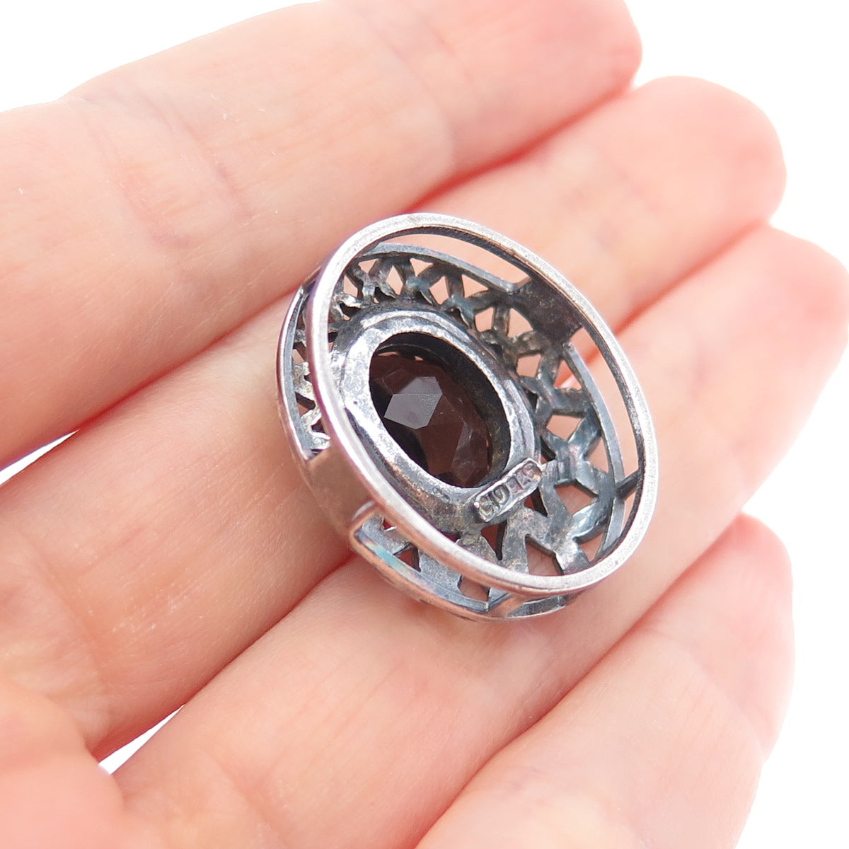 CLYDE DUNEIER CID 925 Sterling Vintage Real Smoky Quartz Oxidized Slide Pendant