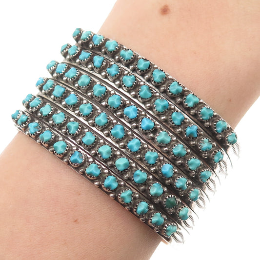 Old Pawn Sterling Silver Vintage Turquoise Snake Eye Adjustable Bracelet 6.5"