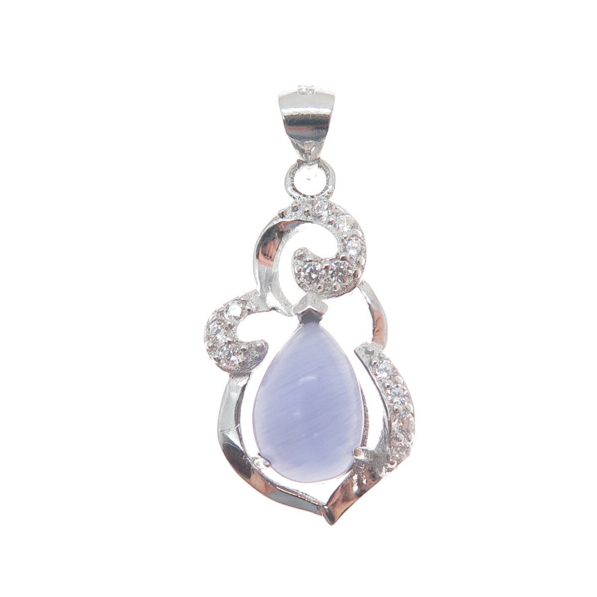 925 Sterling Silver Real Lavender Jade & C Z Minimalist Charm Pendant