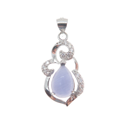 925 Sterling Silver Real Lavender Jade & C Z Minimalist Charm Pendant