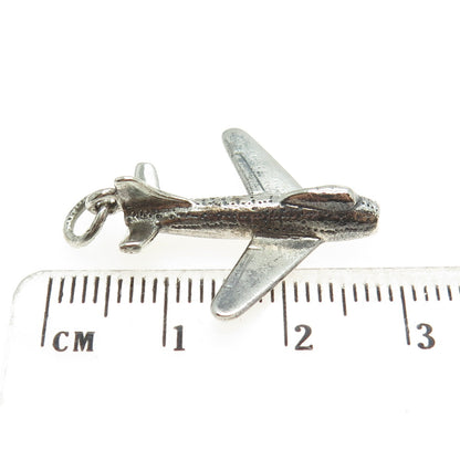 925 Sterling Silver Vintage Airplane Minimalist 3D Charm Pendant