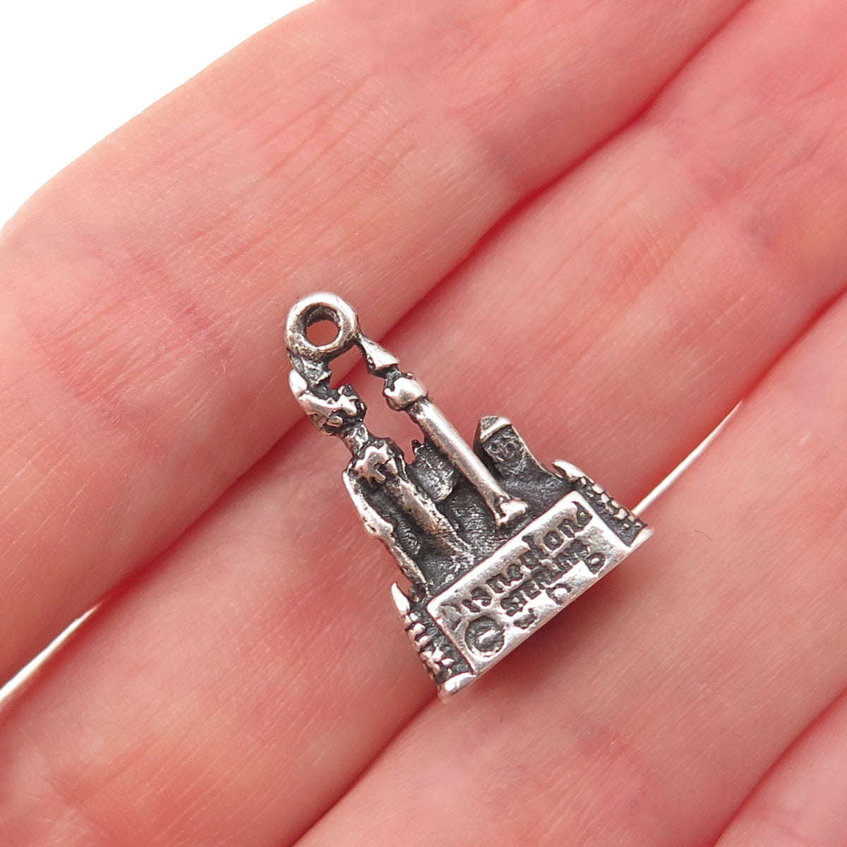Disney 925 Sterling Silver Vintage Cinderella Castle Oxidized 3D Charm Pendant