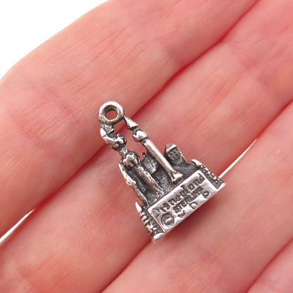 Disney 925 Sterling Silver Vintage Cinderella Castle Oxidized 3D Charm Pendant