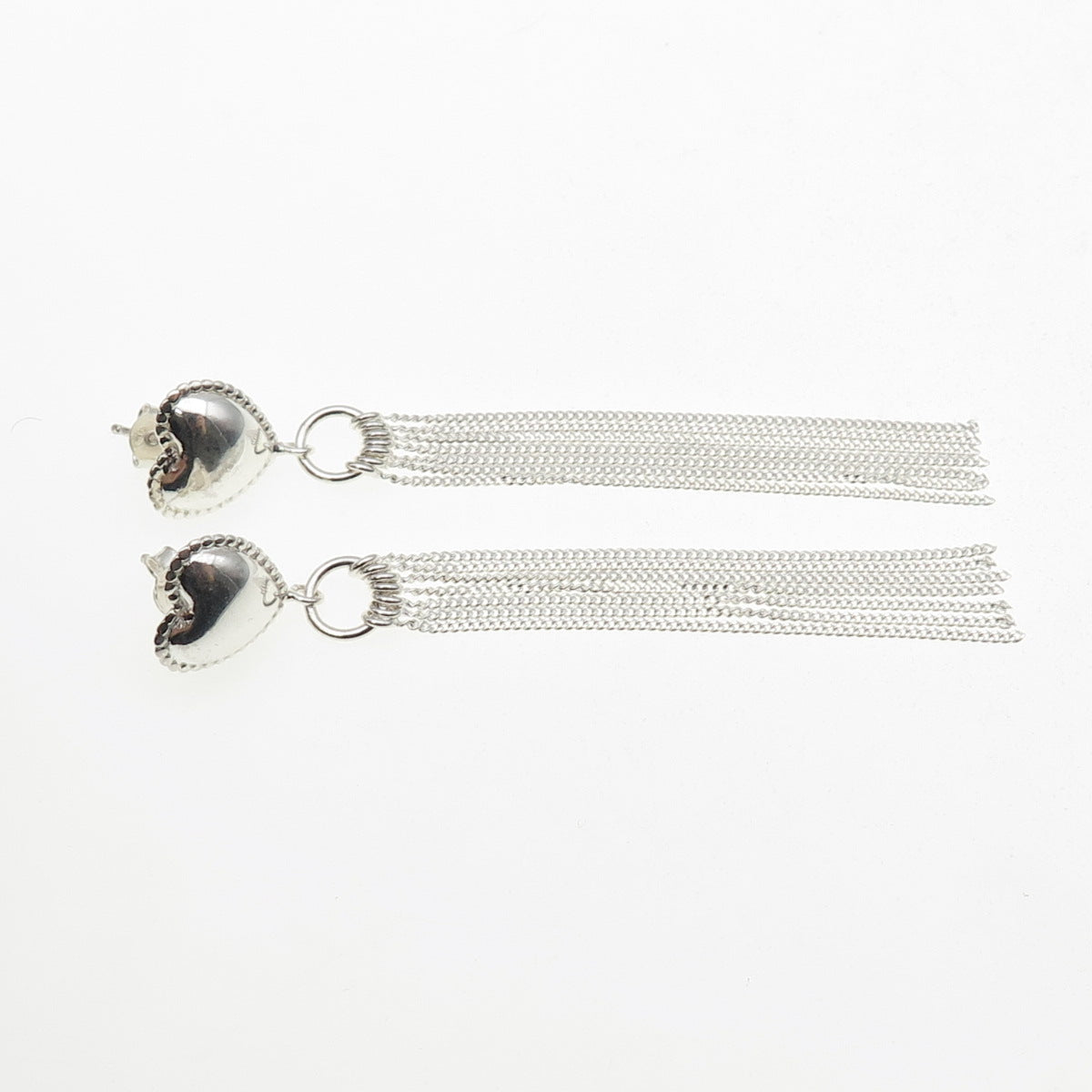 925 Sterling Silver Heart Tassel Dangle Earrings