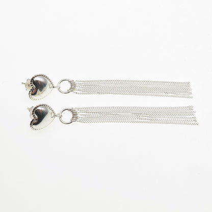 925 Sterling Silver Heart Tassel Dangle Earrings