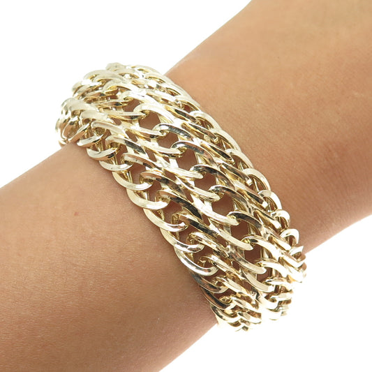 925 Sterling Silver Gold Plated 3-Row Curb Link Bracelet 7.25"