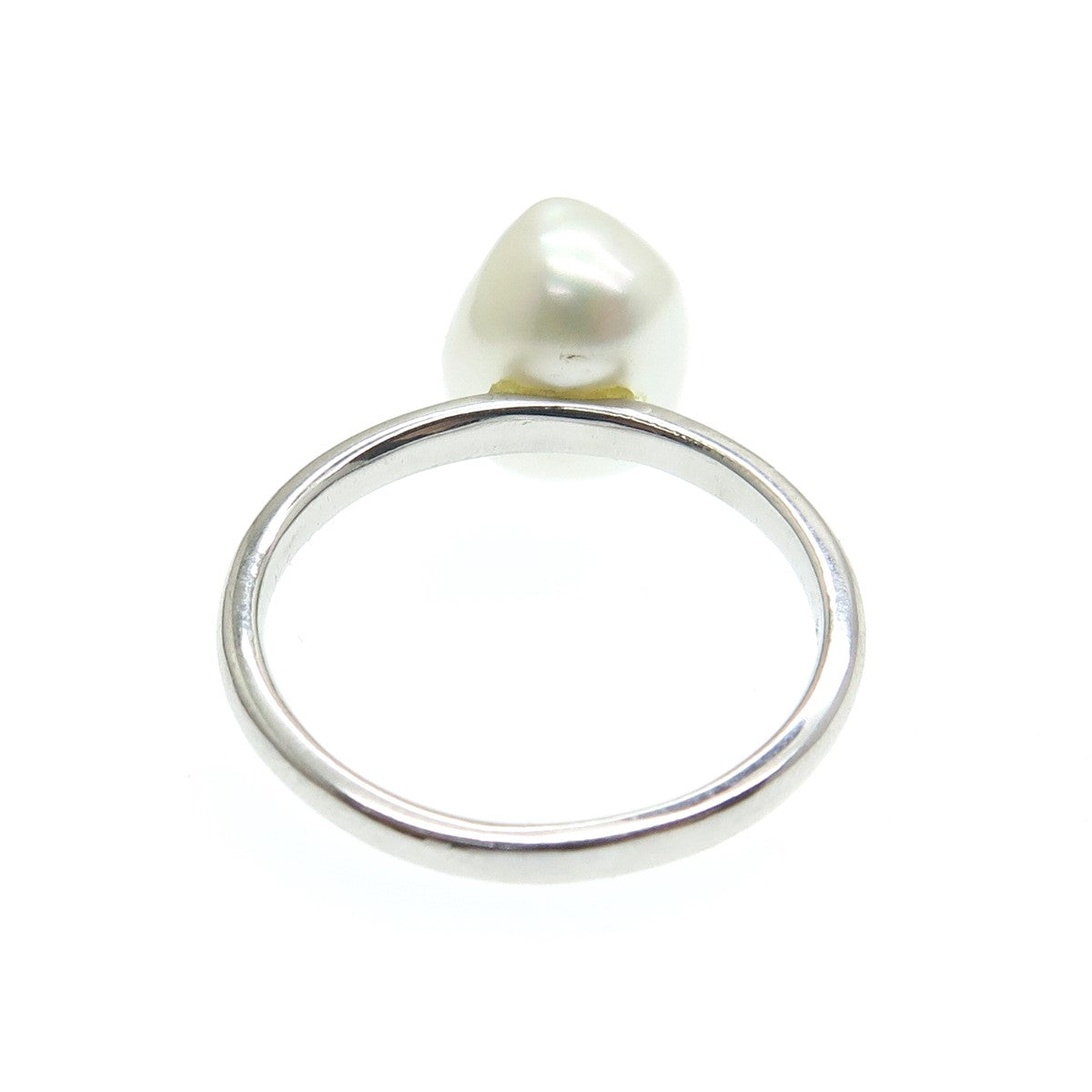 925 Sterling Silver Real Pearl Minimalist Ring Size 8