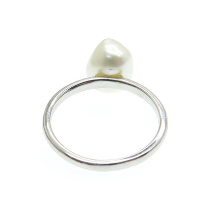 925 Sterling Silver Real Pearl Minimalist Ring Size 8