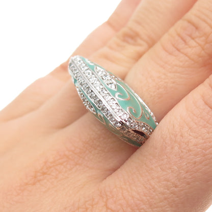 ANNIKA WITT 925 Sterling Silver Enamel Round-Cut C Z Modernist Ring Size 7