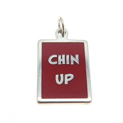 925 Sterling Silver Red Enamel "Chin Up!" Minimalist Charm Pendant