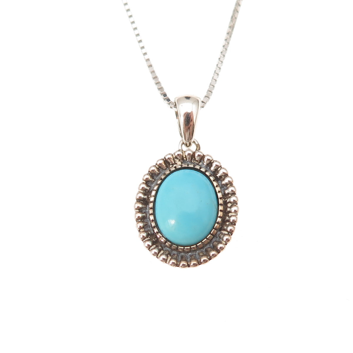 925 Sterling Silver Real Sleeping Beauty Turquoise Box Chain Necklace 16-18"