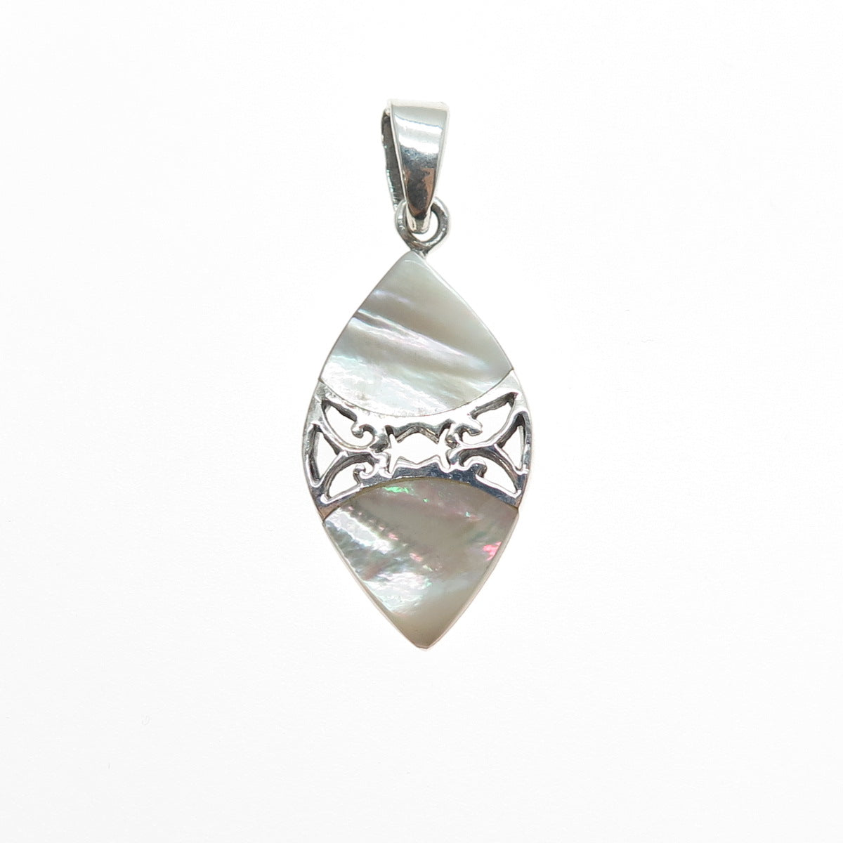 925 Sterling Silver Vintage Real MOP Ornate Charm Pendant