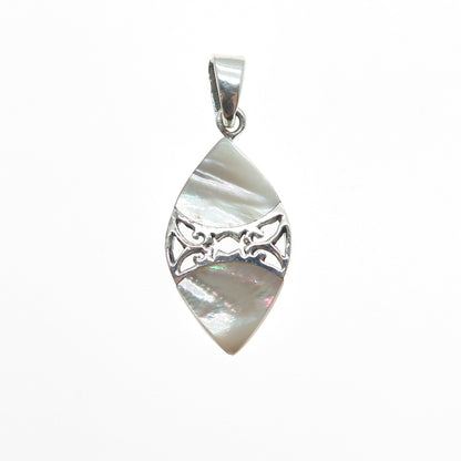 925 Sterling Silver Vintage Real MOP Ornate Charm Pendant