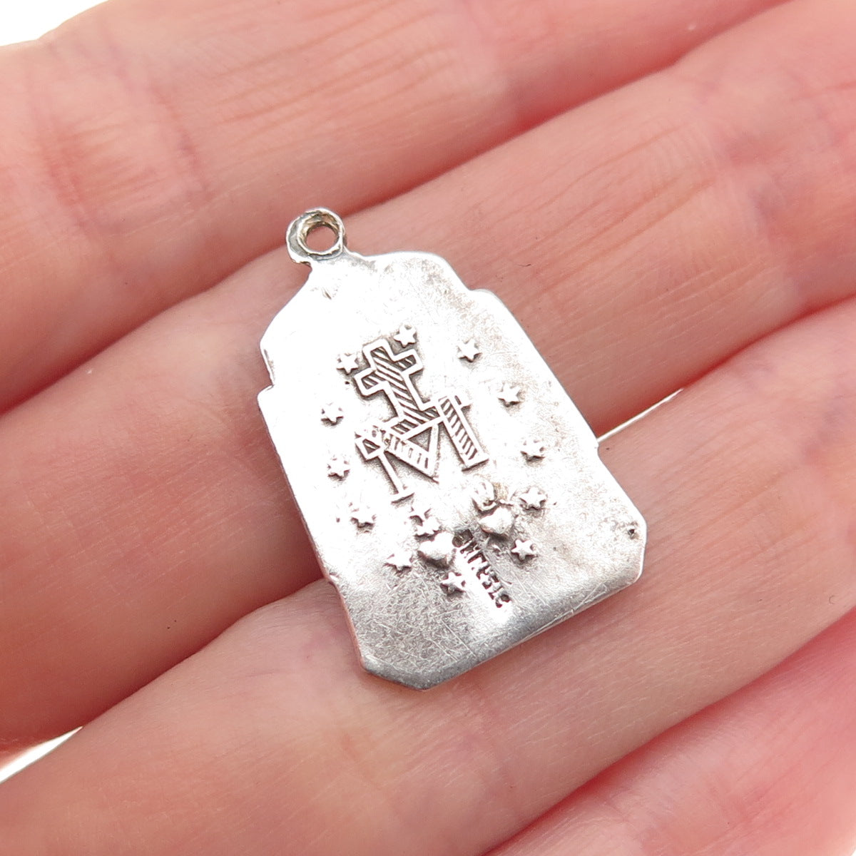 925 Sterling Silver Antique Art Deco St. Mary Miraculous Oxidized Charm Pendant