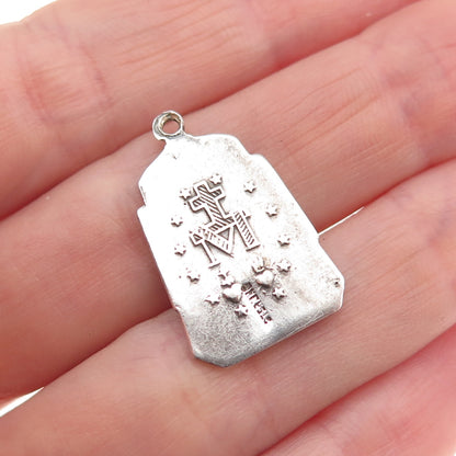925 Sterling Silver Antique Art Deco St. Mary Miraculous Oxidized Charm Pendant