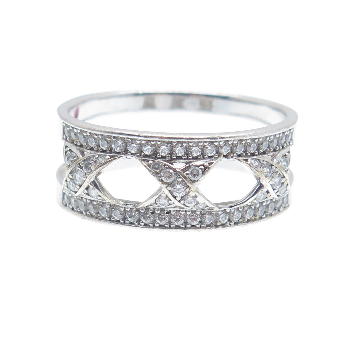 SILVIO HIDALGO 925 Sterling Silver Round-Cut Shaped C Z X Link Ring Size 10.25
