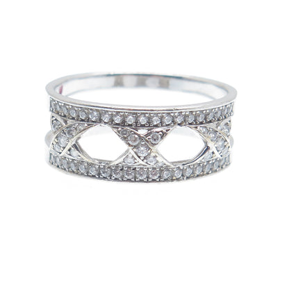 SILVIO HIDALGO 925 Sterling Silver Round-Cut Shaped C Z X Link Ring Size 10.25