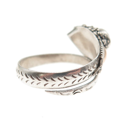 925 Sterling Silver & Gold Vintage Real Amethyst Dragon Adjustable Ring Size 8