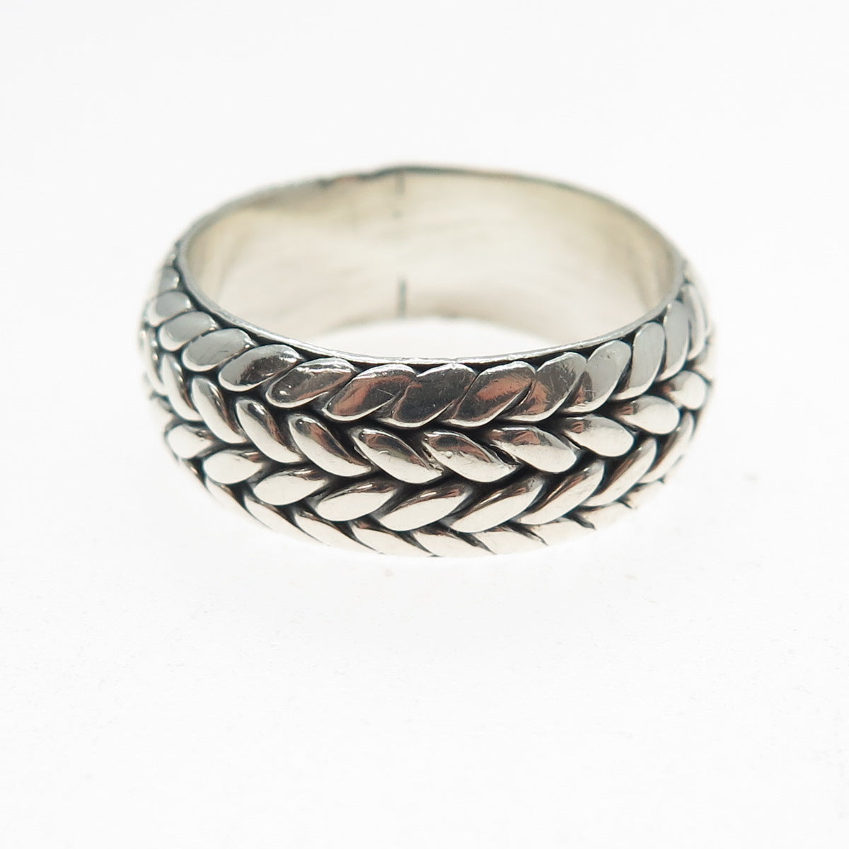 925 Sterling Silver Vintage Mexico Woven Wheat Link Band Ring Size 11.5