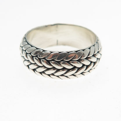 925 Sterling Silver Vintage Mexico Woven Wheat Link Band Ring Size 11.5