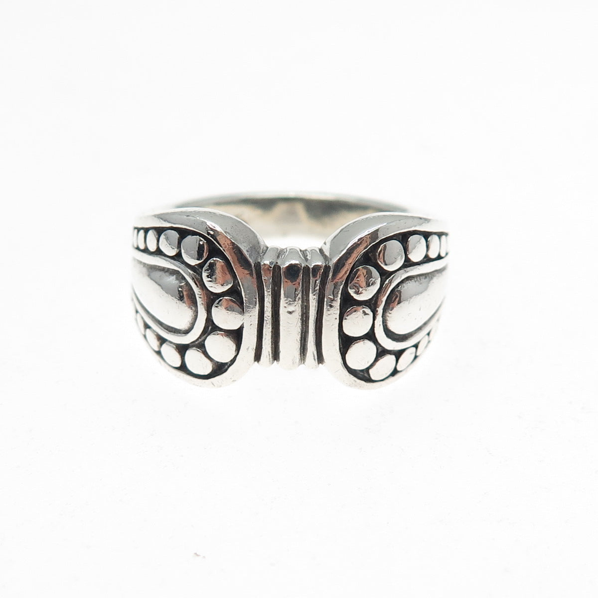 925 Sterling Silver Vintage Modernist Dotted Oxidized Ring Size 7